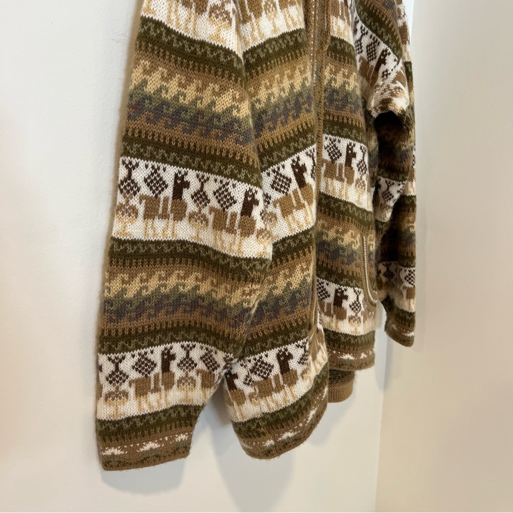 Alpaca Connection Zip Sweater Large Peruvian Alpaca Wool Green Multicolor Hooded - Picture 2 of 11